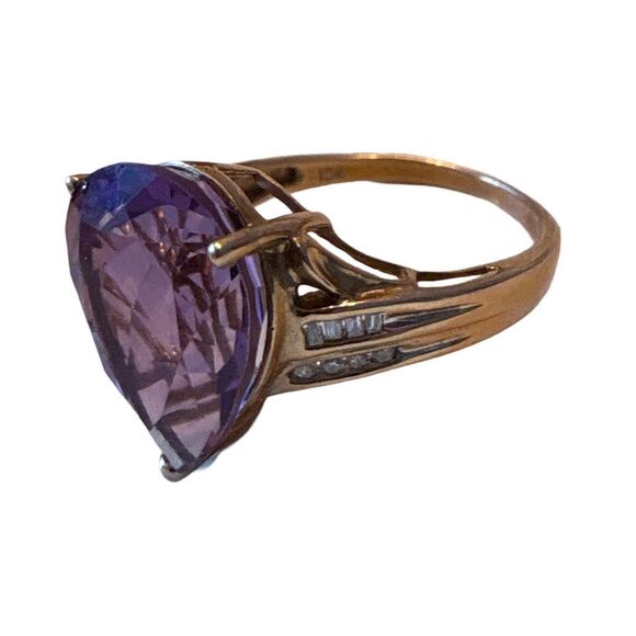 Estate Real Amethyst & Diamond 10k Yellow Gold Ring Size 8 Signed Women’s - Picture 3 of 13